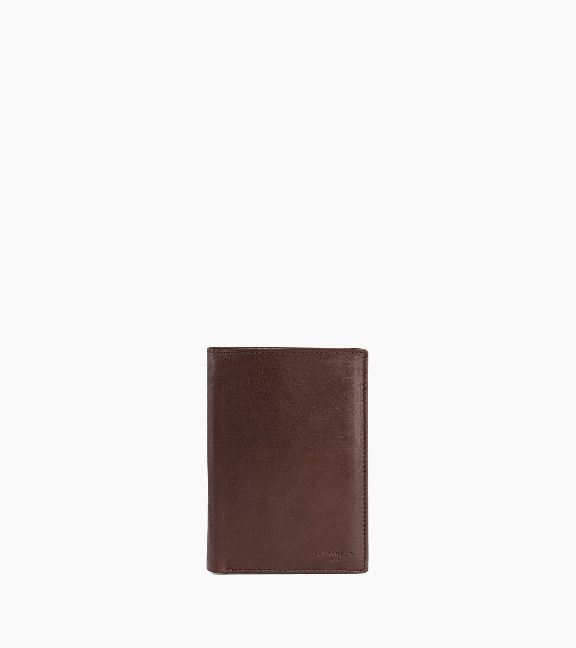 Homme Le Tanneur Grand portefeuille vertical zippé 3 volets Gary en cuir huilé - Brown