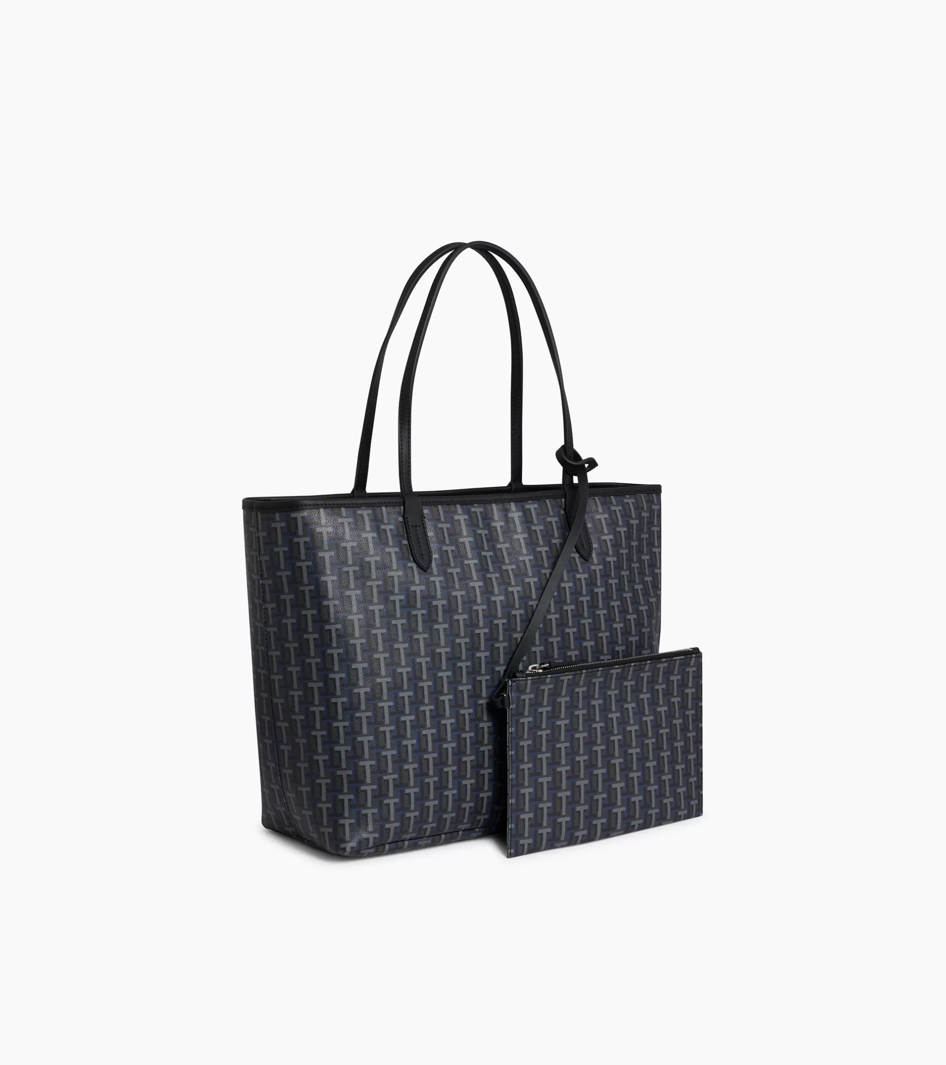 Femme Le Tanneur Grand sac cabas horizontal Camille en toile enduite - SIGNATURE LT NOIR-NOIR