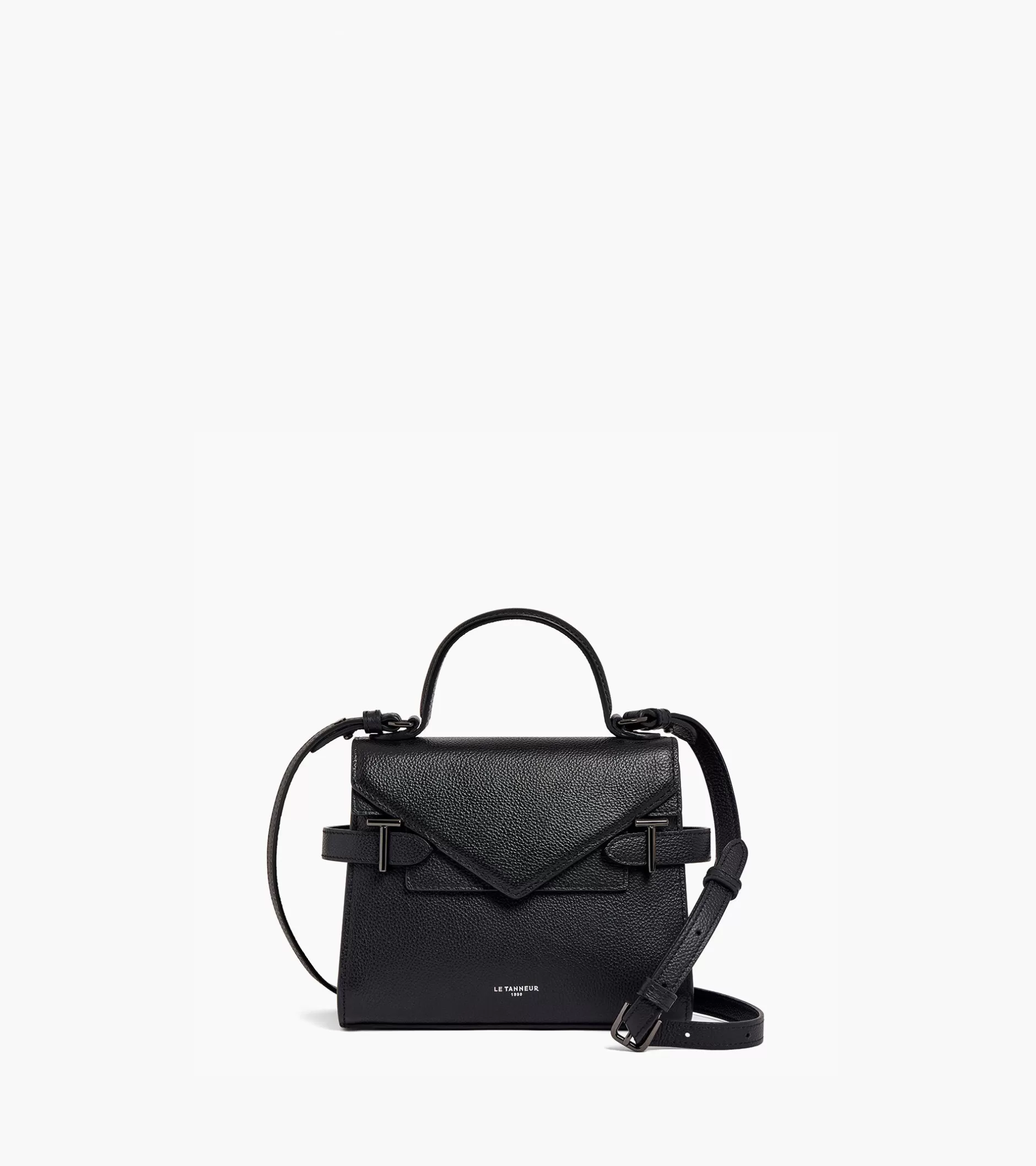Femme Le Tanneur Petit sac à main double rabat Emilie en cuir grainé - Black
