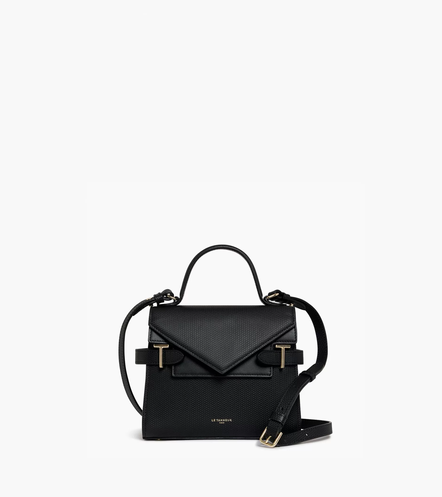 Femme Le Tanneur Petit sac à main double rabat Emilie en cuir signature T - Black