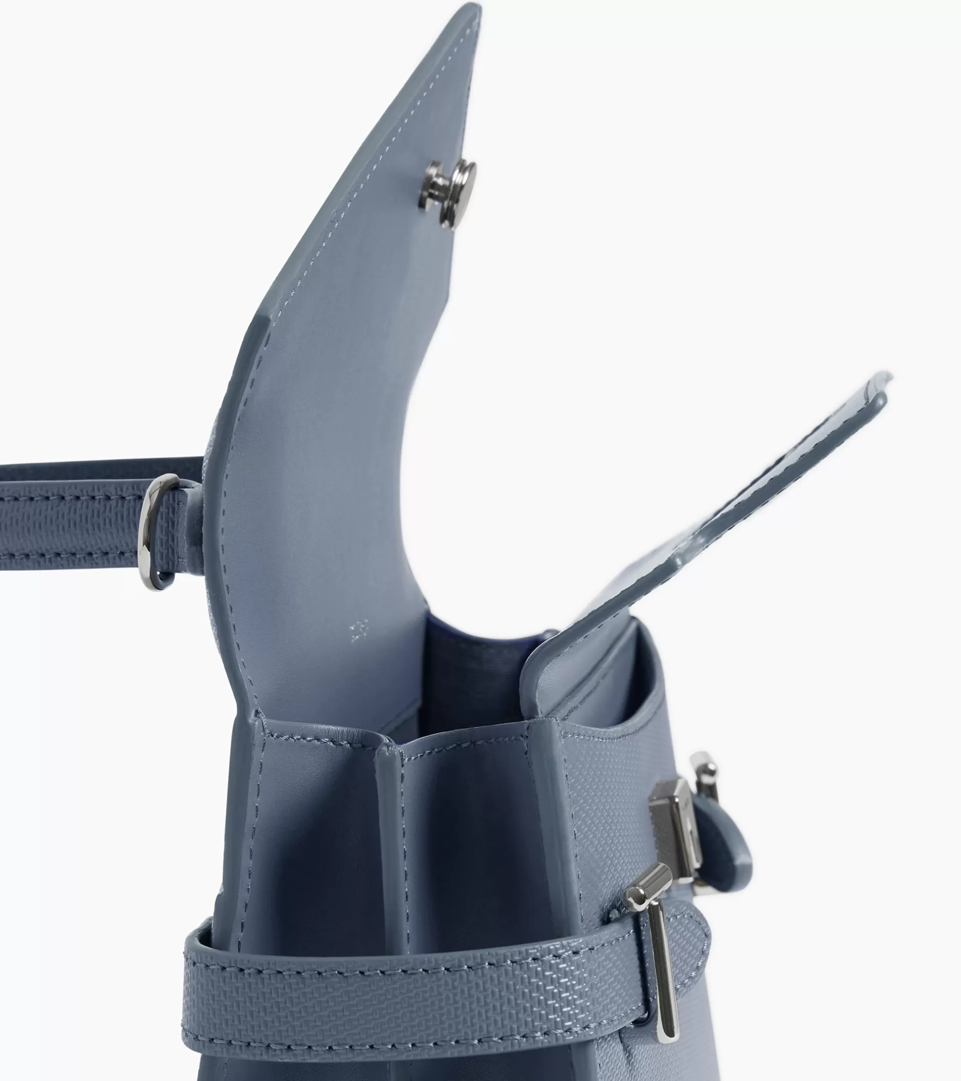 Femme Le Tanneur Petit sac à main double rabat Emilie en cuir signature T - BLEU ARGILE