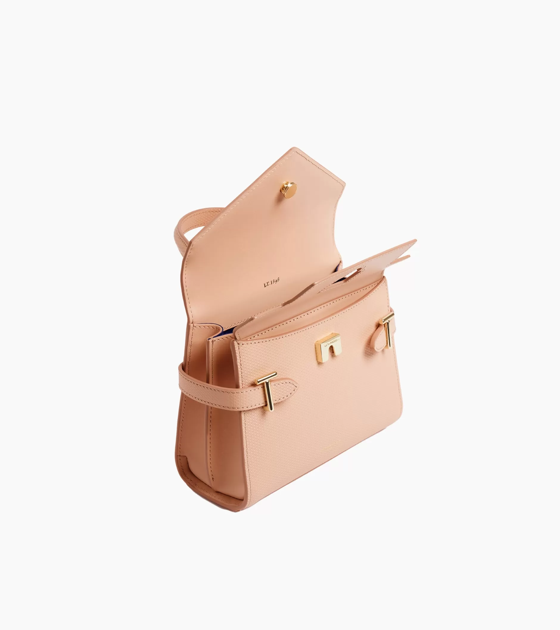 Femme Le Tanneur Petit sac à main double rabat Emilie en cuir signature T - ROSE POUDRE