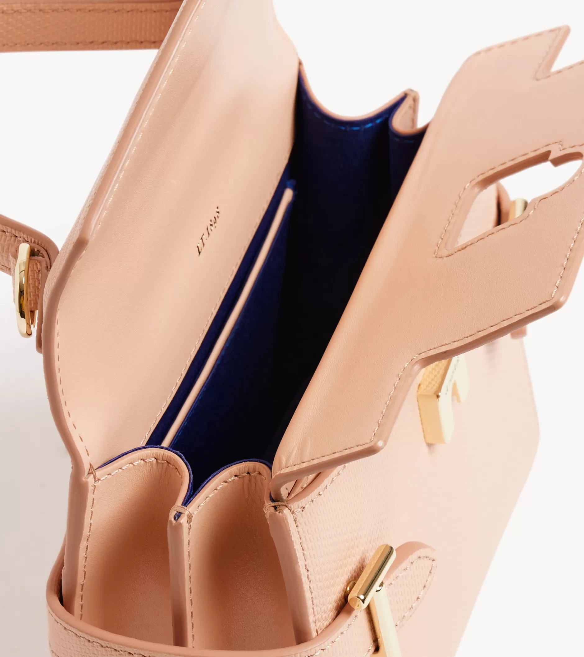 Femme Le Tanneur Petit sac à main double rabat Emilie en cuir signature T - ROSE POUDRE
