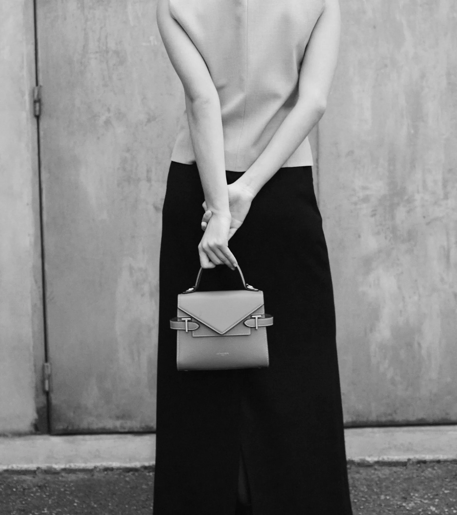 Femme Le Tanneur Petit sac à main double rabat Emilie en cuir signature T - ROSE POUDRE