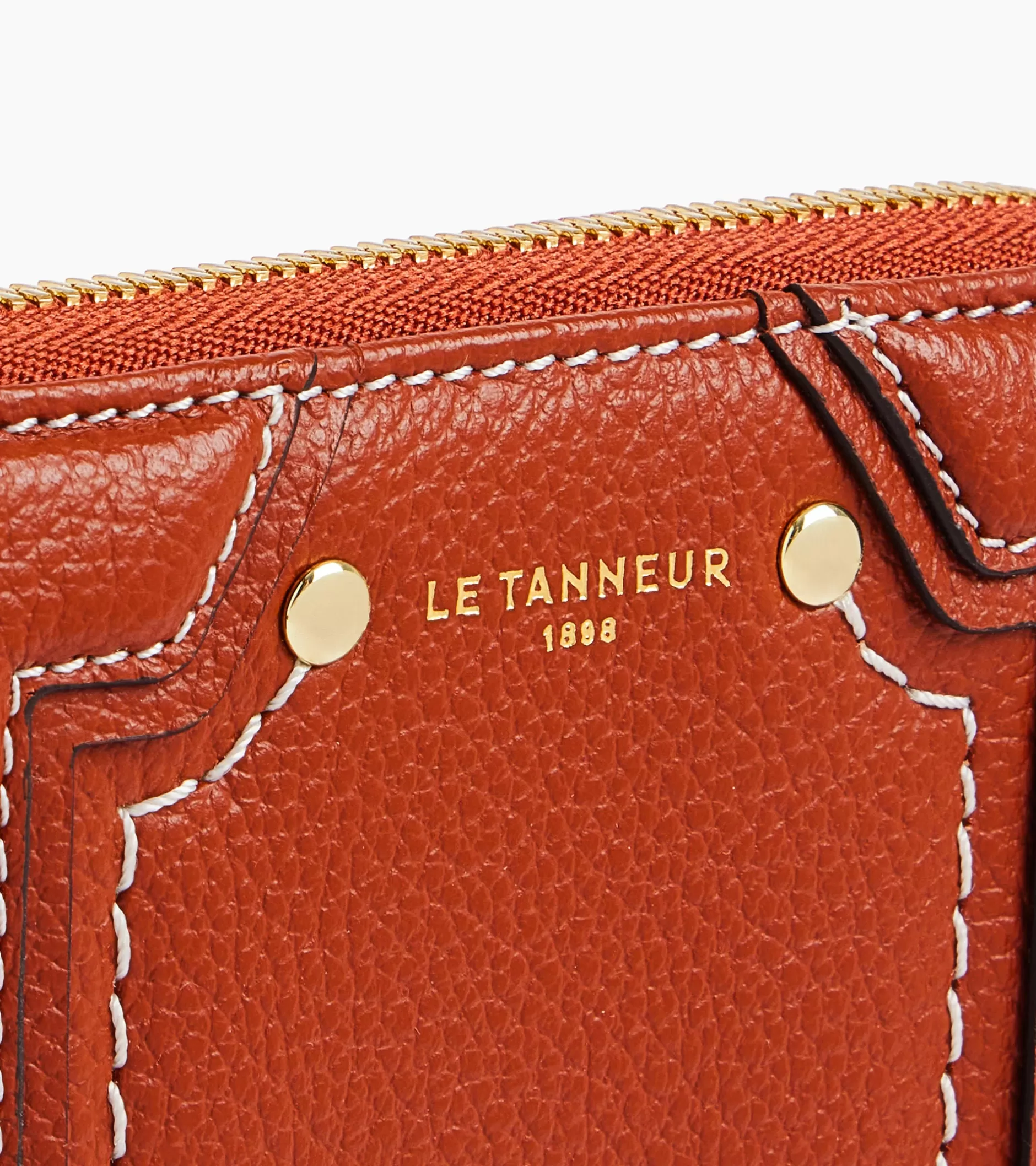Femme Le Tanneur Porte cartes zippé Ella en cuir grainé - Mahogany Brown
