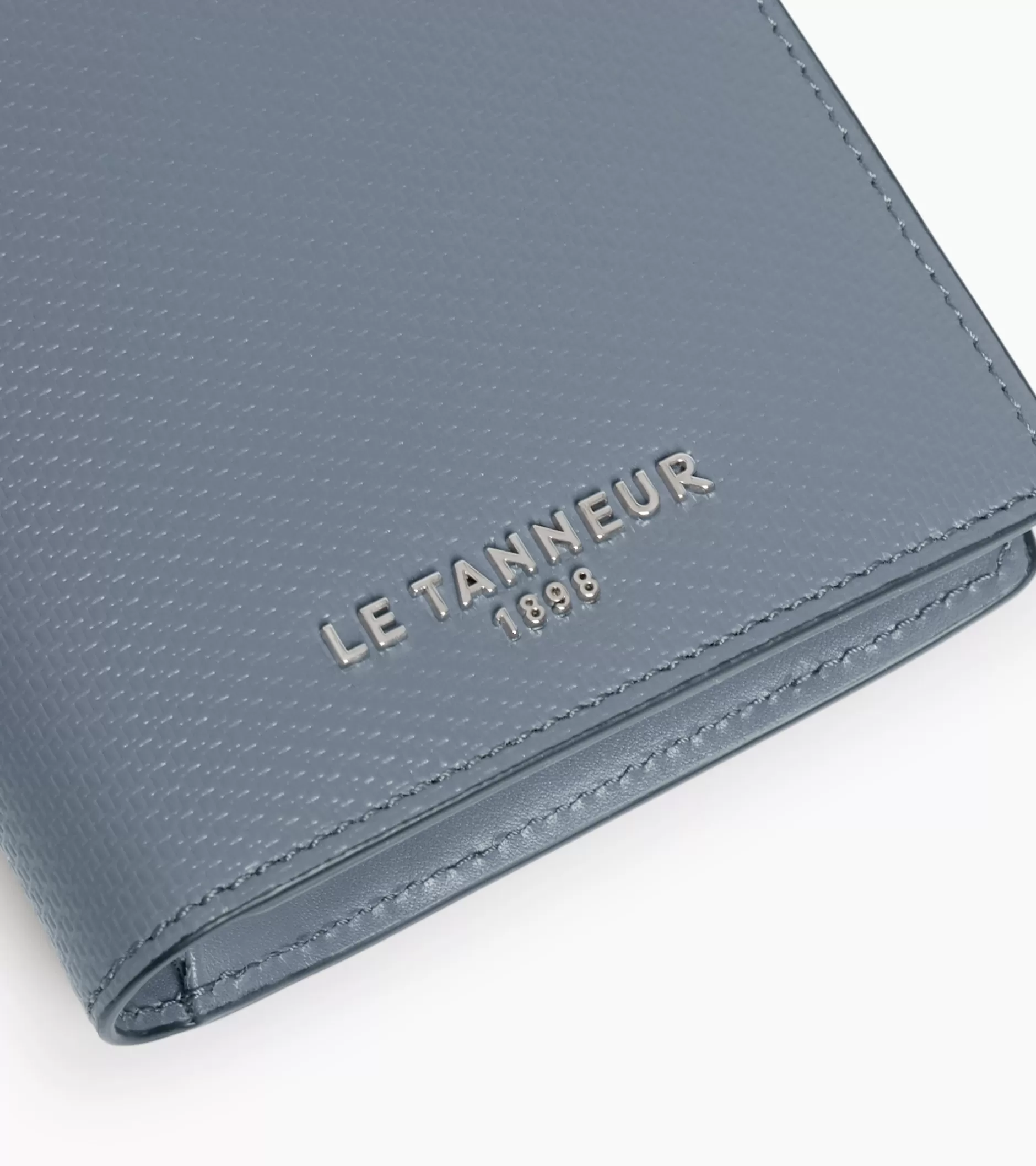Homme Le Tanneur Portefeuille vertical zippé 2 volets Emile en cuir signature T - BLEU ARGILE