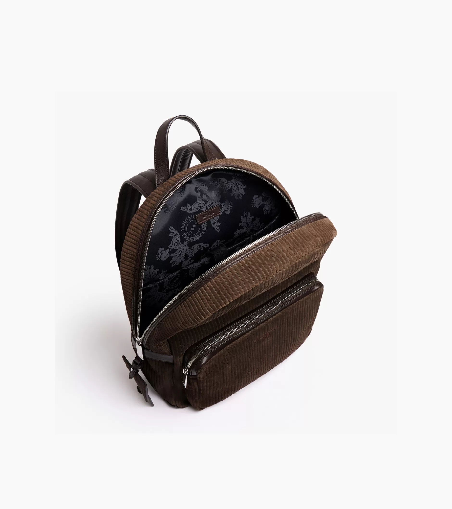 Femme Le Tanneur Sac à dos zippé Emile en cuir côtelé et lisse - CAFE 1