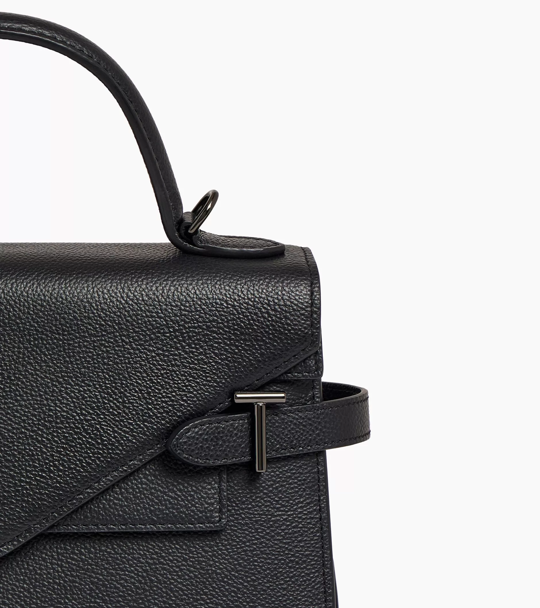 Femme Le Tanneur Sac à main double rabat moyen modèle Emilie en cuir grainé - Black