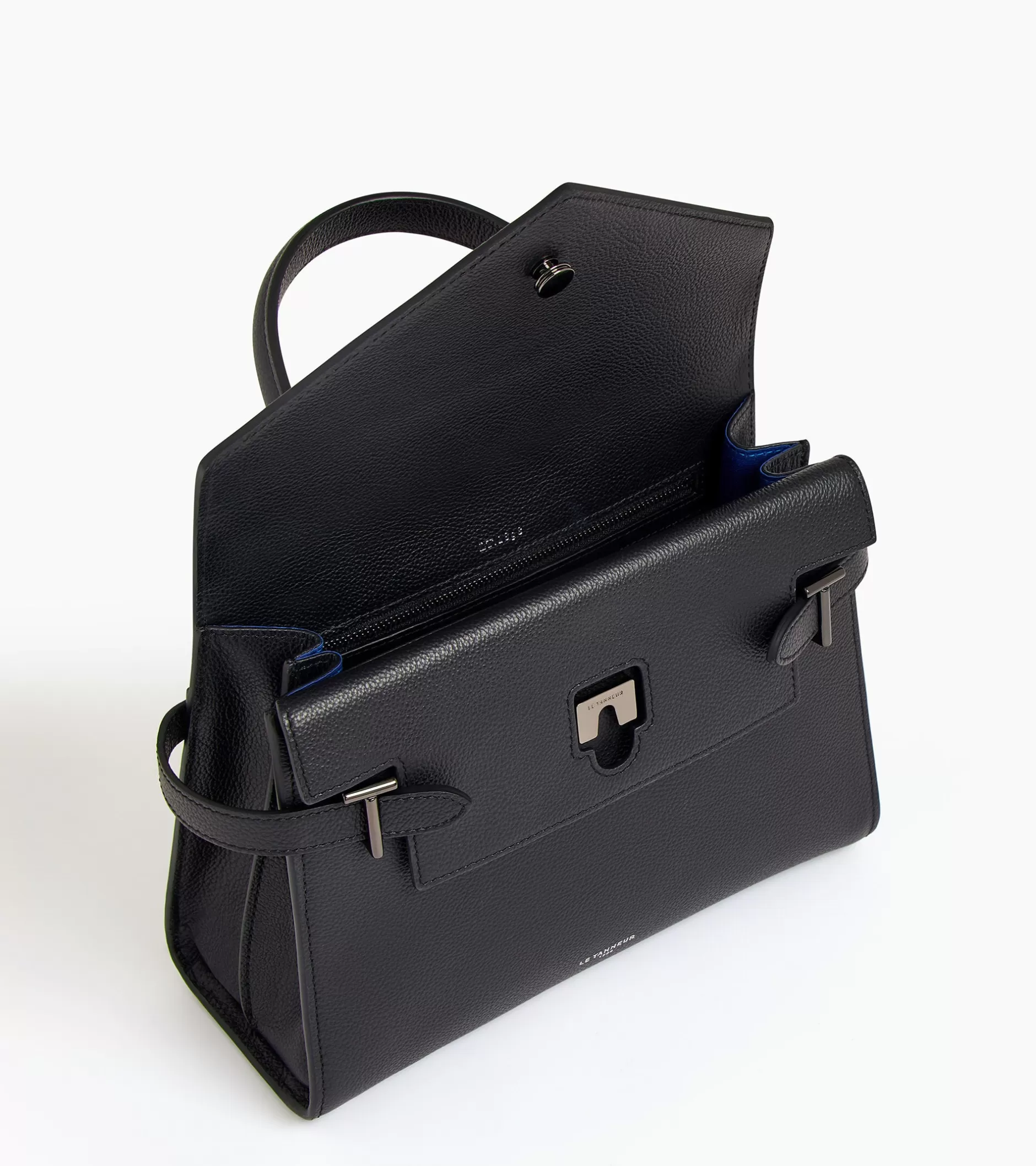 Femme Le Tanneur Sac à main double rabat moyen modèle Emilie en cuir grainé - Black