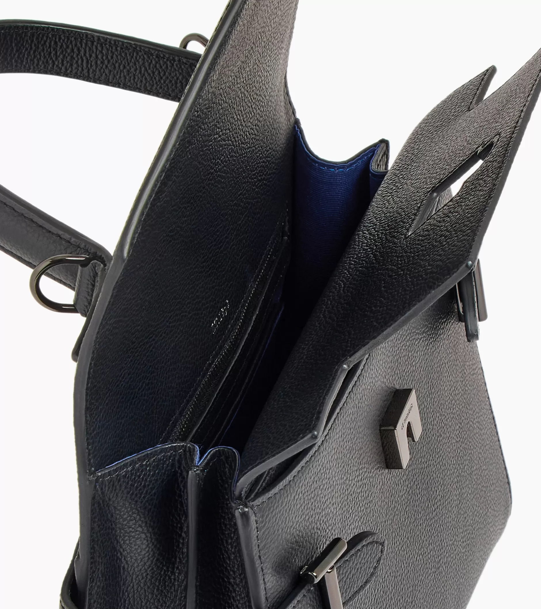 Femme Le Tanneur Sac à main double rabat moyen modèle Emilie en cuir grainé - Black