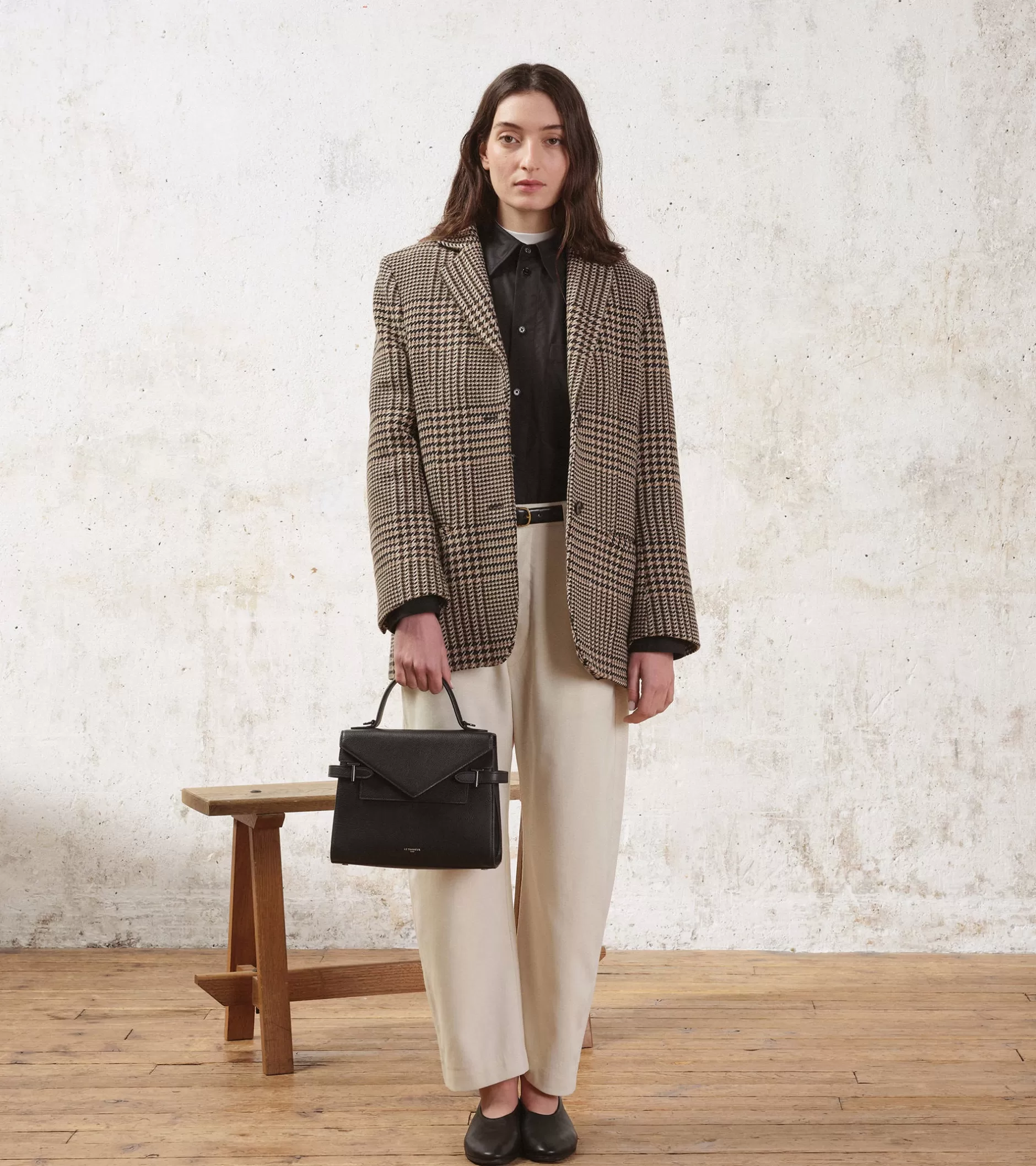 Femme Le Tanneur Sac à main double rabat moyen modèle Emilie en cuir grainé - Black