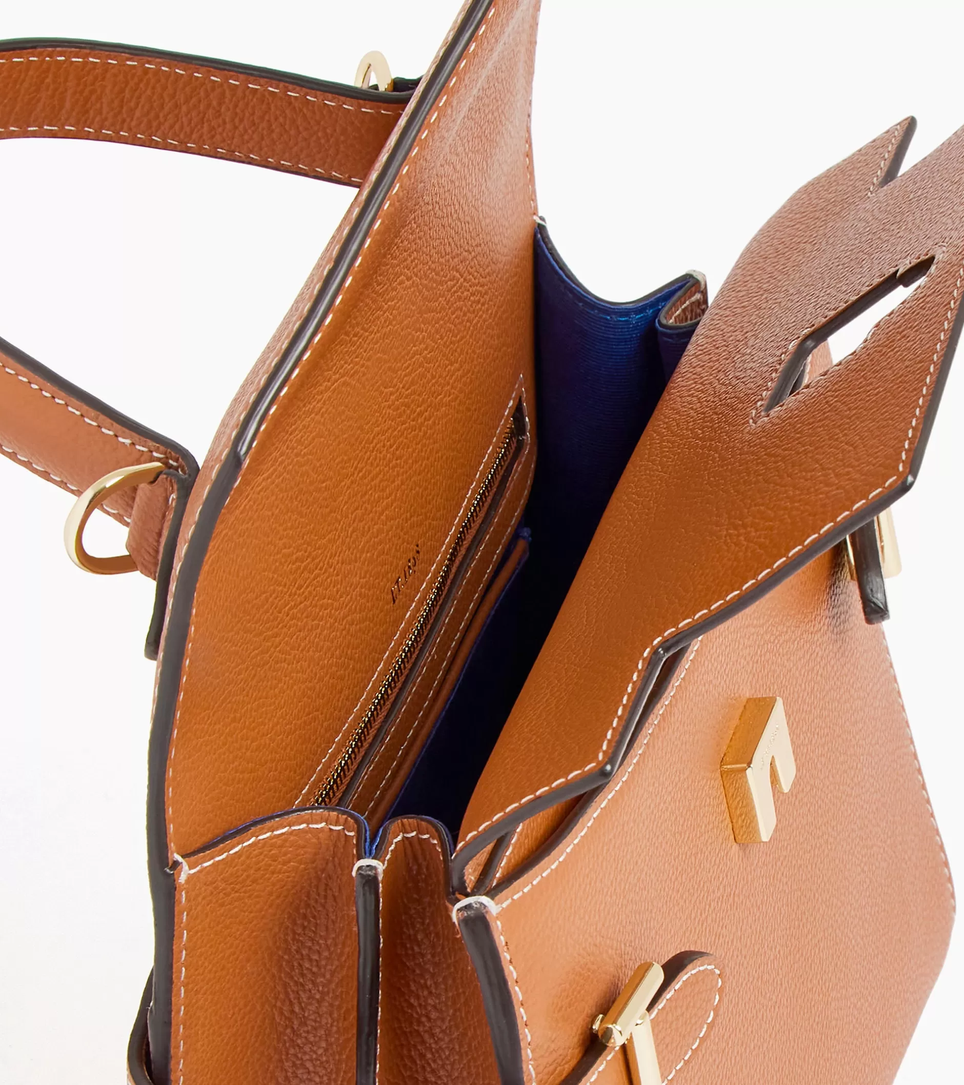 Femme Le Tanneur Sac à main double rabat moyen modèle Emilie en cuir grainé - Brown Tan