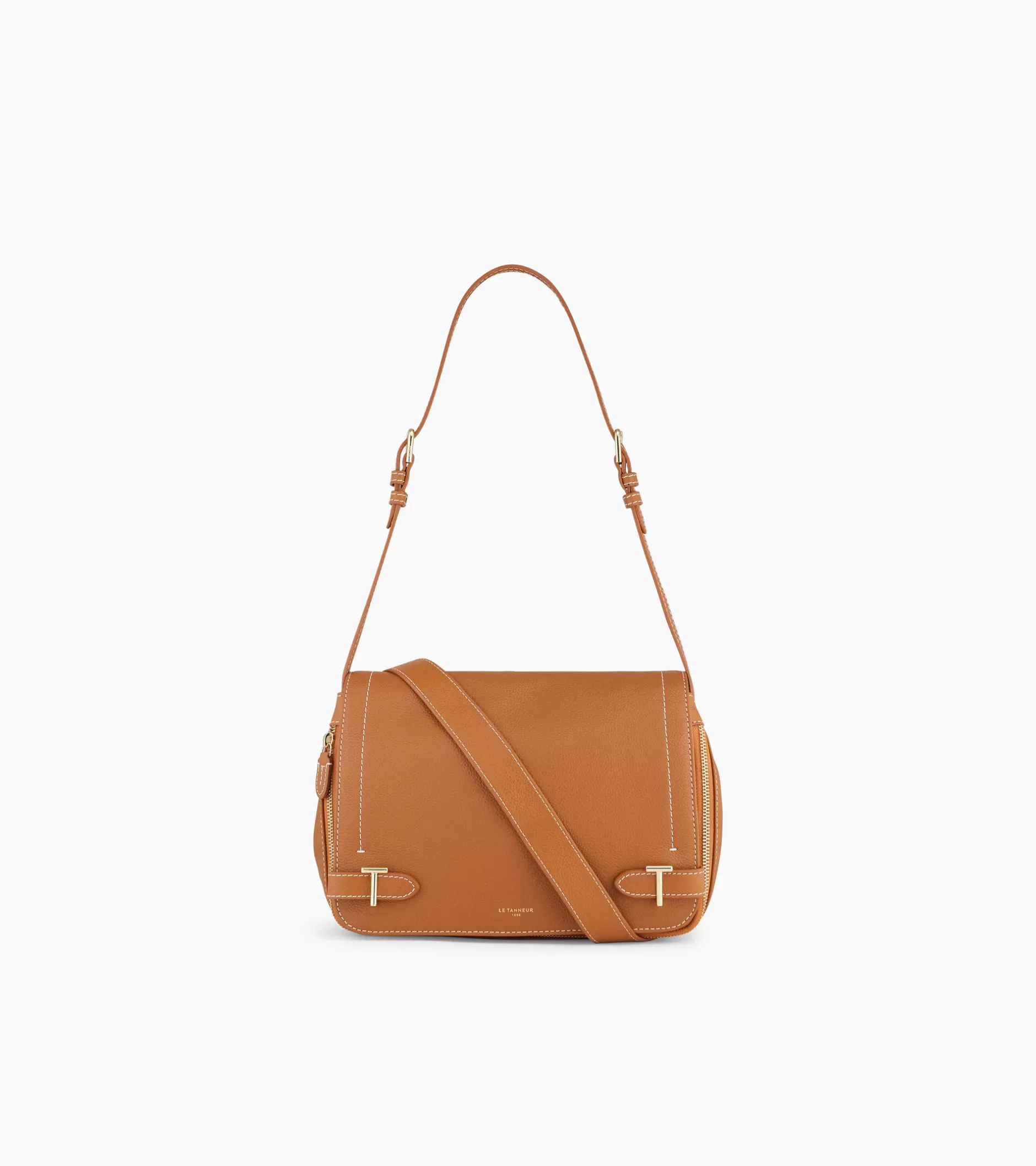 Femme Le Tanneur Sac bandoulière moyen modèle Simone en cuir grainé - Brown Tan