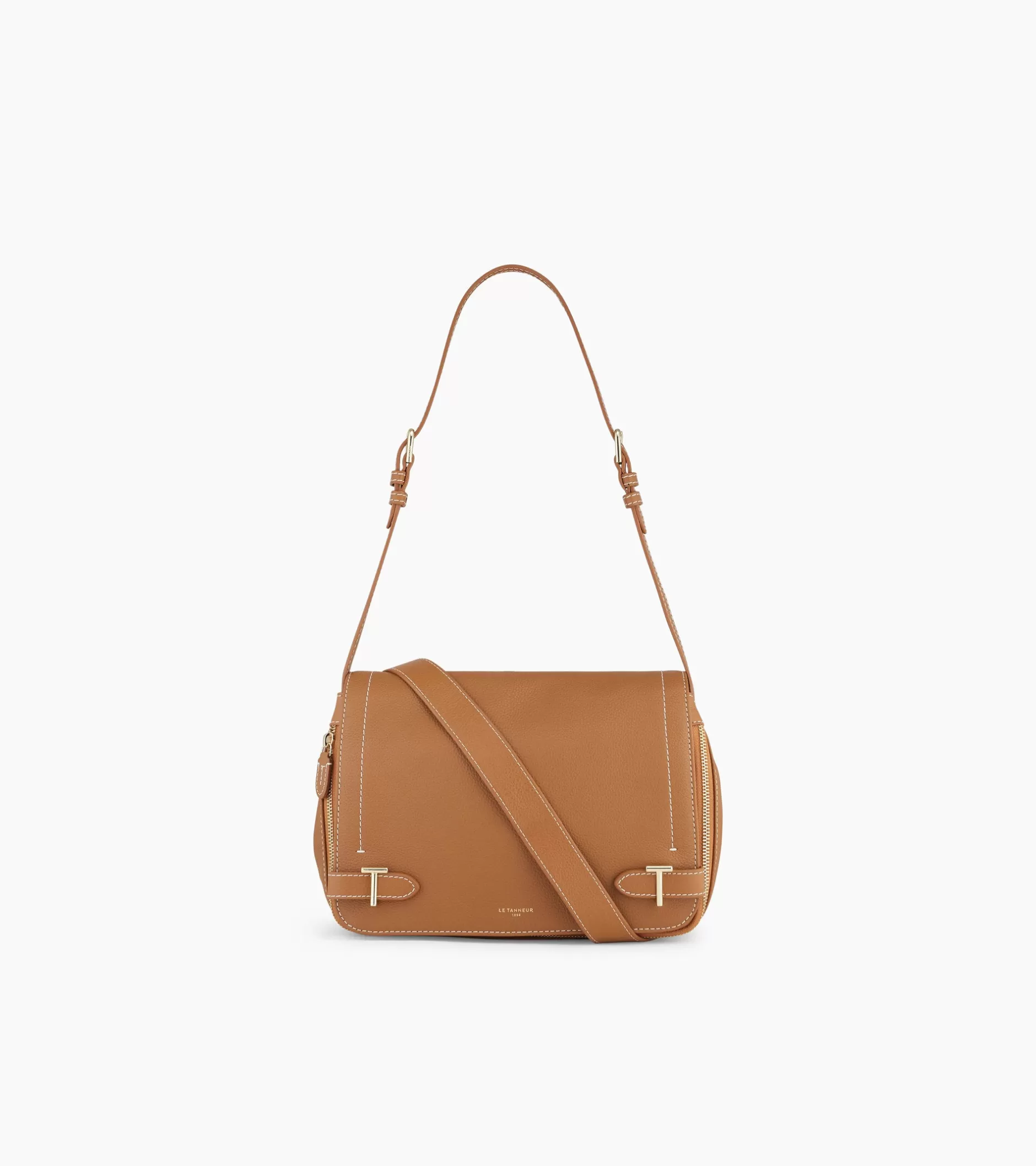 Femme Le Tanneur Sac bandoulière moyen modèle Simone en cuir grainé - Brown Tan